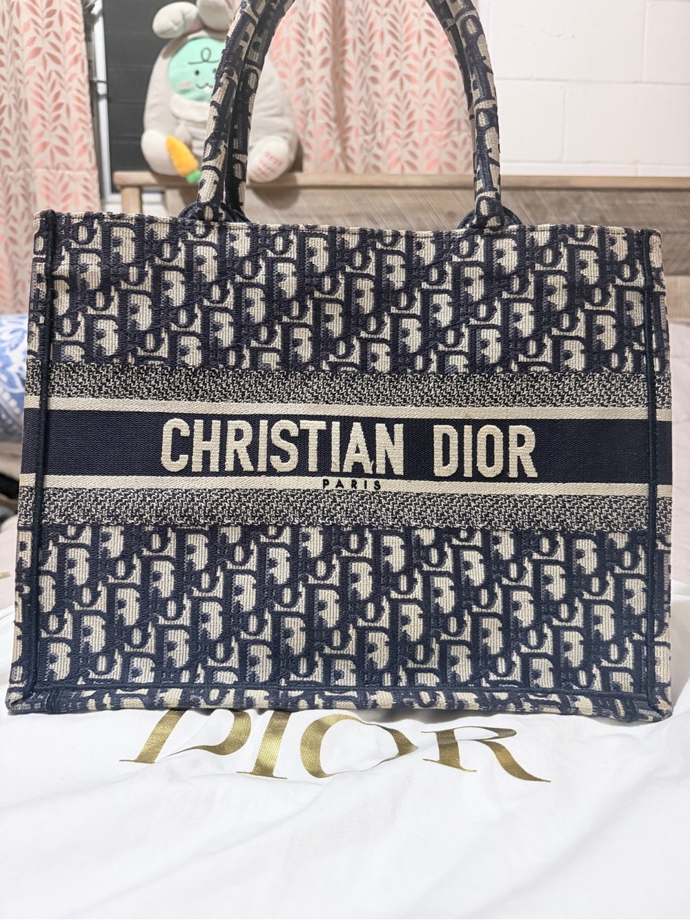 Dior Navy and Cream Book Tote - Christian Dior Paris Jacquard